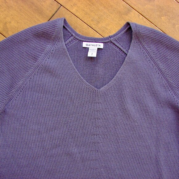 Athleta Purple Hanover V-neck Sweater Tunic Ribbed Merino Wool Blend Size Small - Picture 4 of 12